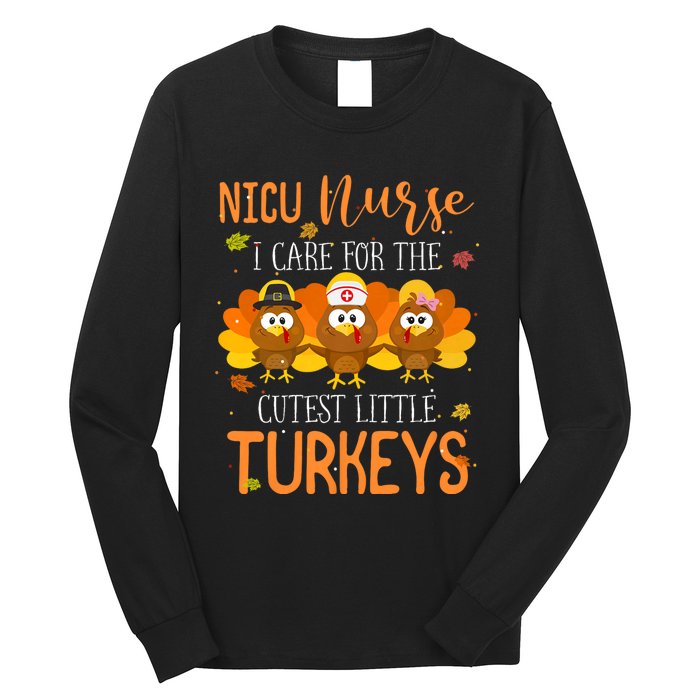 Care For Cutest Turkeys Thanksgiving Nicu Nurse Scrub Tops Long Sleeve Shirt