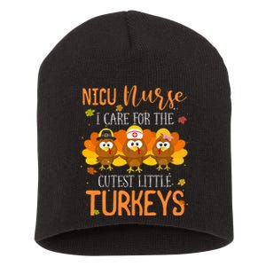 Care For Cutest Turkeys Thanksgiving Nicu Nurse Scrub Tops Short Acrylic Beanie