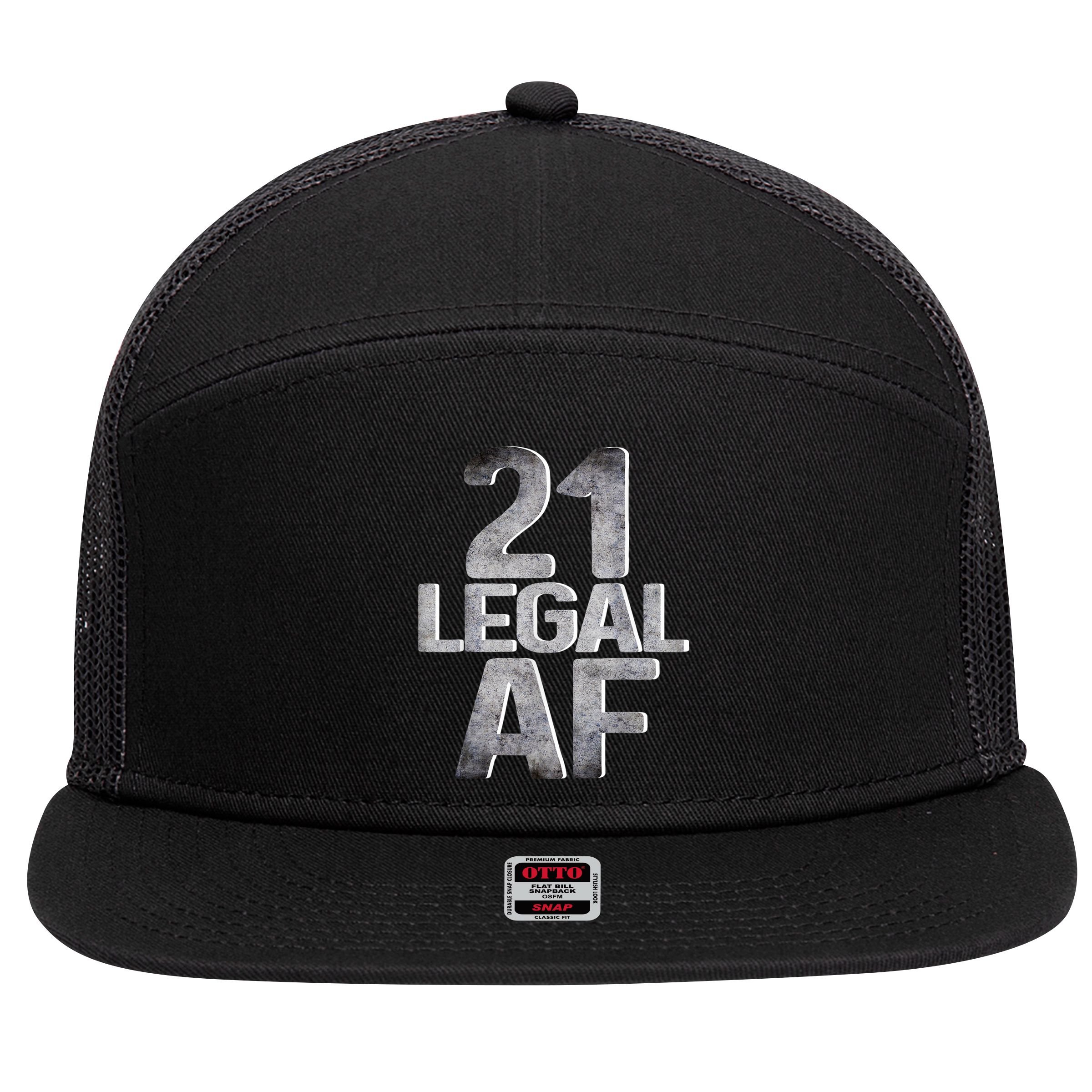 Cute Funny Cool 21st Birthday Gift For Him Her Legal AF 21 Years Old 7 Panel Mesh Trucker Snapback Hat