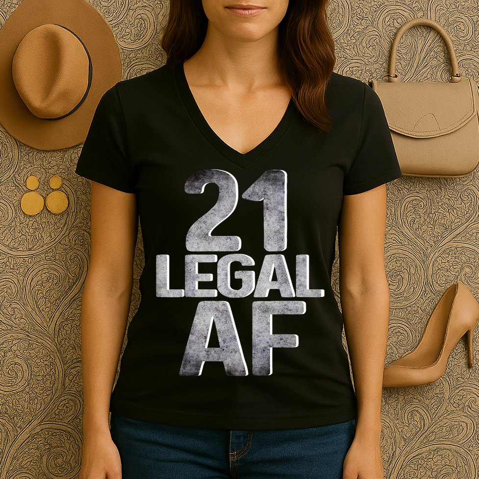 Cute Funny Cool 21st Birthday Gift For Him Her Legal AF 21 Years Old Women's V-Neck T-Shirt