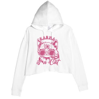 Cute Funny Cat Lover Cat Is Karma Crop Fleece Hoodie
