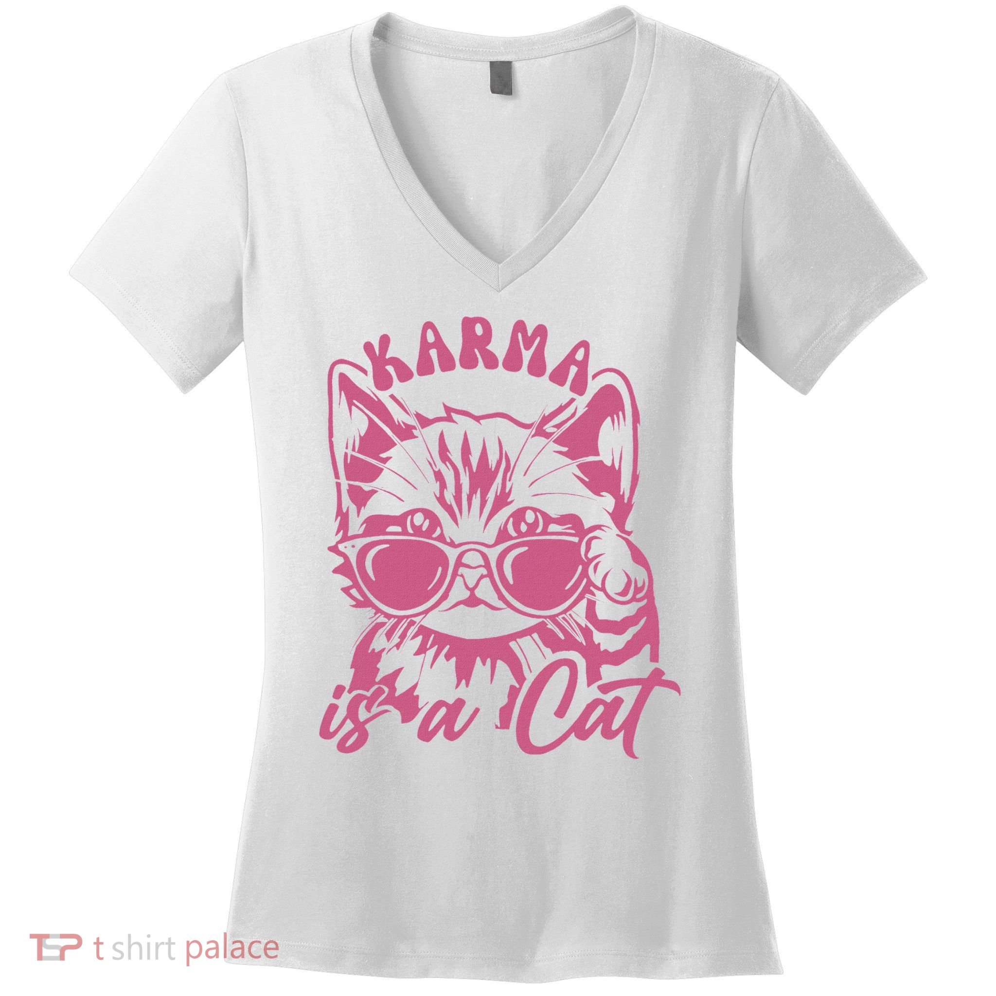 Cute Funny Cat Lover Cat Is Karma Women's V-Neck T-Shirt