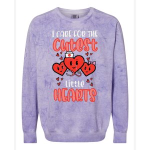 Care For Cutest Little Hearts Nurse Retro Valentines Day Colorblast Crewneck Sweatshirt