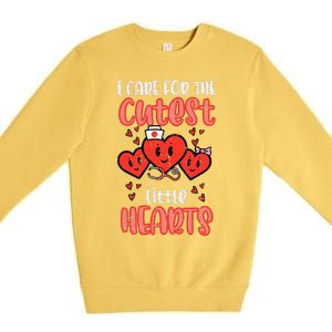 Care For Cutest Little Hearts Nurse Retro Valentines Day Premium Crewneck Sweatshirt