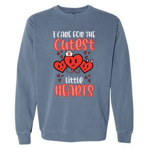 Care For Cutest Little Hearts Nurse Retro Valentines Day Garment-Dyed Sweatshirt