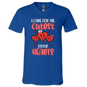 Care For Cutest Little Hearts Nurse Retro Valentines Day V-Neck T-Shirt