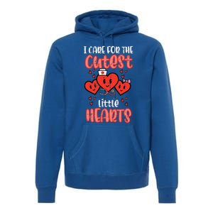 Care For Cutest Little Hearts Nurse Retro Valentines Day Premium Hoodie