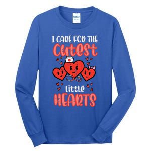 Care For Cutest Little Hearts Nurse Retro Valentines Day Tall Long Sleeve T-Shirt