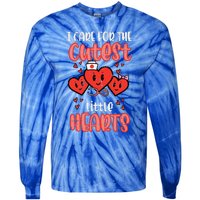 Care For Cutest Little Hearts Nurse Retro Valentines Day Tie-Dye Long Sleeve Shirt