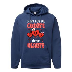 Care For Cutest Little Hearts Nurse Retro Valentines Day Performance Fleece Hoodie