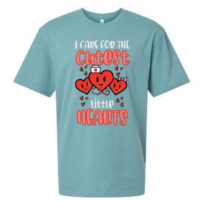 Care For Cutest Little Hearts Nurse Retro Valentines Day Sueded Cloud Jersey T-Shirt