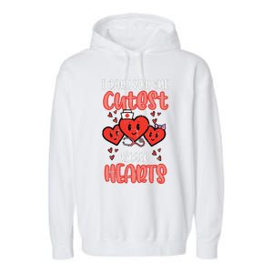 Care For Cutest Little Hearts Nurse Retro Valentines Day Garment-Dyed Fleece Hoodie