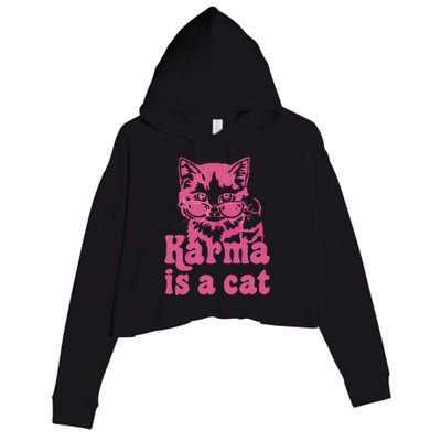 Cute Funny Cat Lover Karma Cat Crop Fleece Hoodie