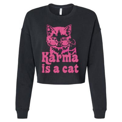 Cute Funny Cat Lover Karma Cat Cropped Pullover Crew