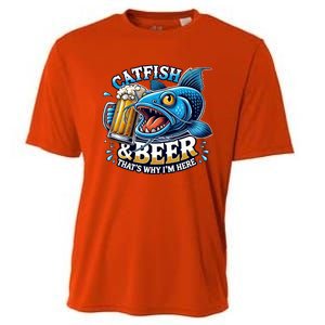 Catfish Fishing Catfish And Beer ThatS Why IM Here Funny Gift Cooling Performance Crew T-Shirt