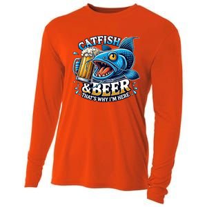 Catfish Fishing Catfish And Beer ThatS Why IM Here Funny Gift Cooling Performance Long Sleeve Crew