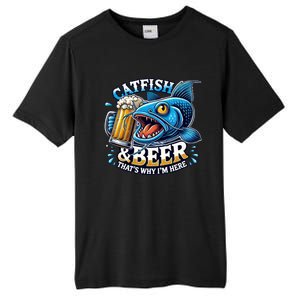 Catfish Fishing Catfish And Beer ThatS Why IM Here Funny Gift Tall Fusion ChromaSoft Performance T-Shirt