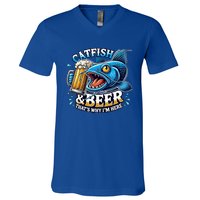 Catfish Fishing Catfish And Beer ThatS Why IM Here Funny Gift V-Neck T-Shirt