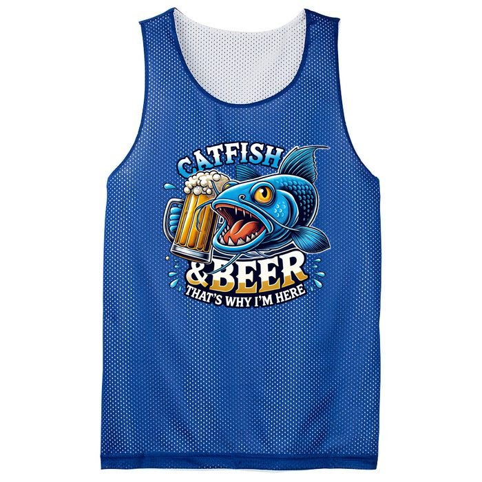 Catfish Fishing Catfish And Beer ThatS Why IM Here Funny Gift Mesh Reversible Basketball Jersey Tank