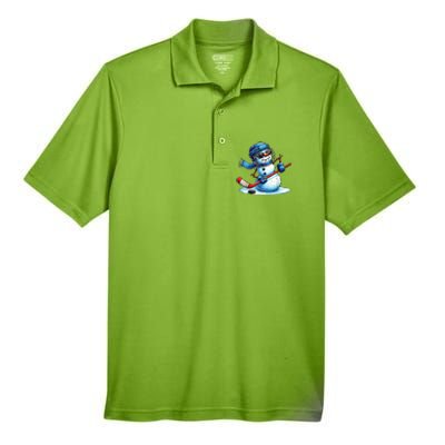 Christmas Funny Cute Snowman Playing Ice Hockey Lovers Gift Men's Origin Performance Pique Polo