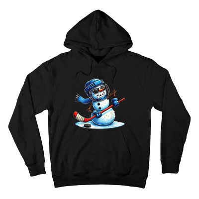 Christmas Funny Cute Snowman Playing Ice Hockey Lovers Gift Hoodie