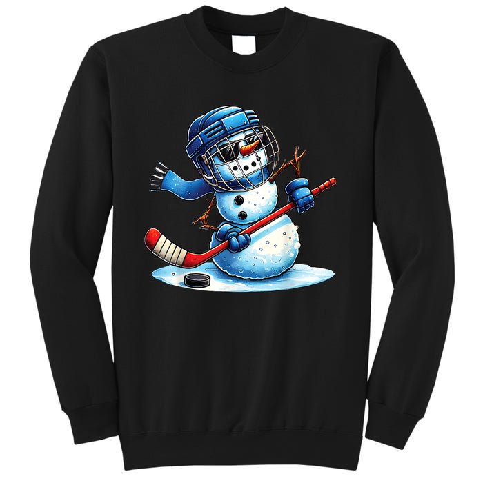 Christmas Funny Cute Snowman Playing Ice Hockey Lovers Gift Sweatshirt