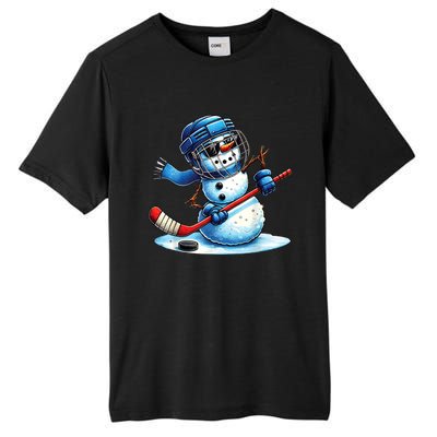 Christmas Funny Cute Snowman Playing Ice Hockey Lovers Gift Tall Fusion ChromaSoft Performance T-Shirt