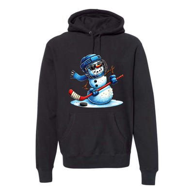 Christmas Funny Cute Snowman Playing Ice Hockey Lovers Gift Premium Hoodie