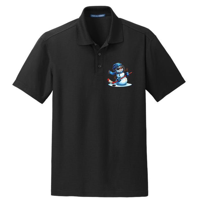 Christmas Funny Cute Snowman Playing Ice Hockey Lovers Gift Dry Zone Grid Polo