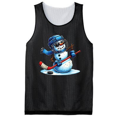 Christmas Funny Cute Snowman Playing Ice Hockey Lovers Gift Mesh Reversible Basketball Jersey Tank