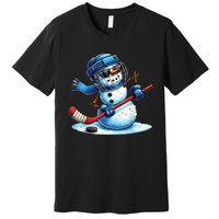 Christmas Funny Cute Snowman Playing Ice Hockey Lovers Gift Premium T-Shirt