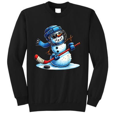 Christmas Funny Cute Snowman Playing Ice Hockey Lovers Gift Tall Sweatshirt