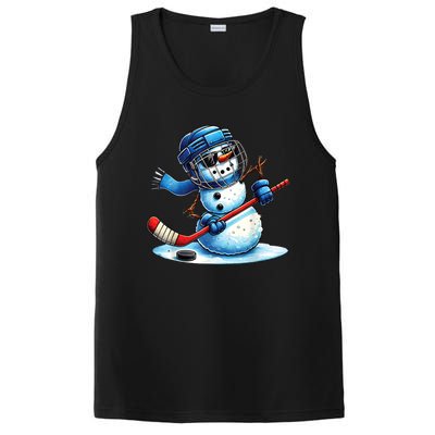 Christmas Funny Cute Snowman Playing Ice Hockey Lovers Gift PosiCharge Competitor Tank