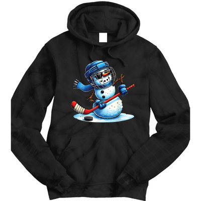 Christmas Funny Cute Snowman Playing Ice Hockey Lovers Gift Tie Dye Hoodie