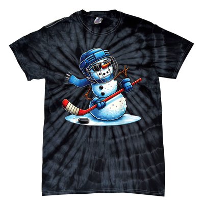 Christmas Funny Cute Snowman Playing Ice Hockey Lovers Gift Tie-Dye T-Shirt