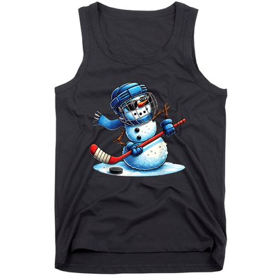 Christmas Funny Cute Snowman Playing Ice Hockey Lovers Gift Tank Top