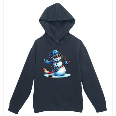 Christmas Funny Cute Snowman Playing Ice Hockey Lovers Gift Urban Pullover Hoodie