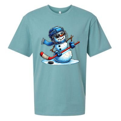 Christmas Funny Cute Snowman Playing Ice Hockey Lovers Gift Sueded Cloud Jersey T-Shirt