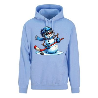 Christmas Funny Cute Snowman Playing Ice Hockey Lovers Gift Unisex Surf Hoodie