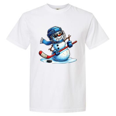 Christmas Funny Cute Snowman Playing Ice Hockey Lovers Gift Garment-Dyed Heavyweight T-Shirt