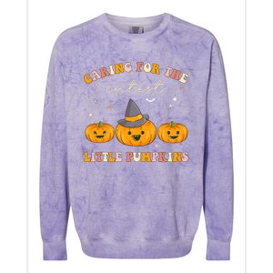 Caring For Cutest Little Pumpkins Pediatric Nurse Halloween Colorblast Crewneck Sweatshirt