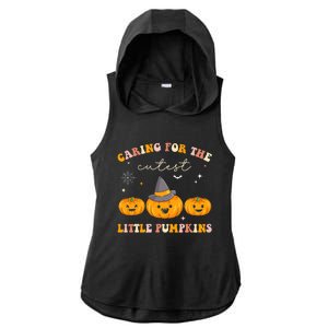 Caring For Cutest Little Pumpkins Pediatric Nurse Halloween Ladies PosiCharge Tri-Blend Wicking Draft Hoodie Tank