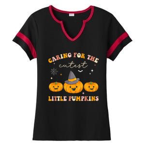 Caring For Cutest Little Pumpkins Pediatric Nurse Halloween Ladies Halftime Notch Neck Tee