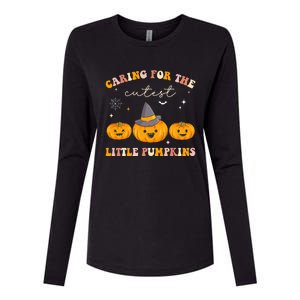 Caring For Cutest Little Pumpkins Pediatric Nurse Halloween Womens Cotton Relaxed Long Sleeve T-Shirt