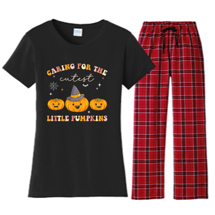 Caring For Cutest Little Pumpkins Pediatric Nurse Halloween Women's Flannel Pajama Set