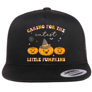 Caring For Cutest Little Pumpkins Pediatric Nurse Halloween Flat Bill Trucker Hat