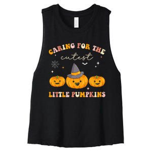 Caring For Cutest Little Pumpkins Pediatric Nurse Halloween Women's Racerback Cropped Tank