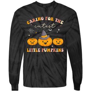 Caring For Cutest Little Pumpkins Pediatric Nurse Halloween Tie-Dye Long Sleeve Shirt