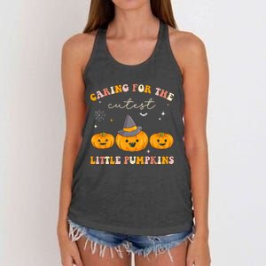 Caring For Cutest Little Pumpkins Pediatric Nurse Halloween Women's Knotted Racerback Tank