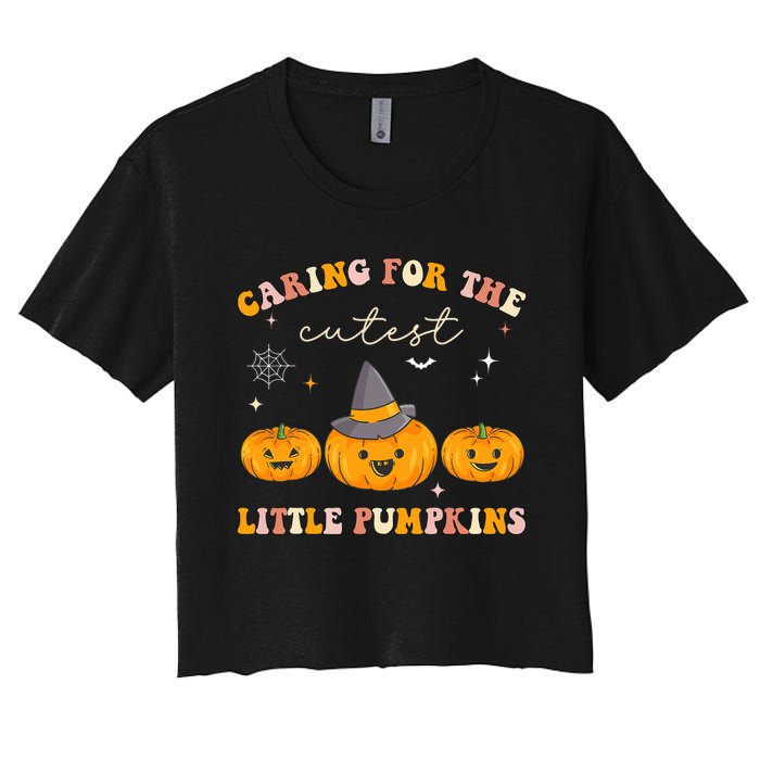 Caring For Cutest Little Pumpkins Pediatric Nurse Halloween Women's Crop Top Tee